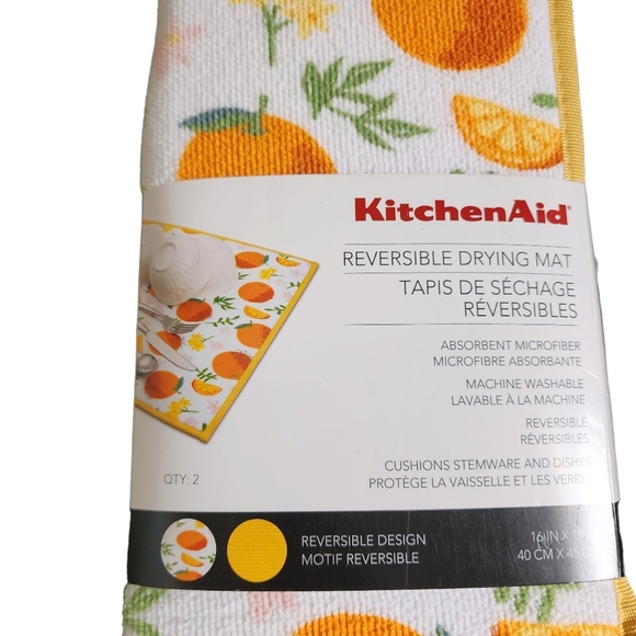 Kitchenaid Set 2  Drying Mats Orange Green Fruit Floral Reversible  Absorbent - Picture 2 of 3